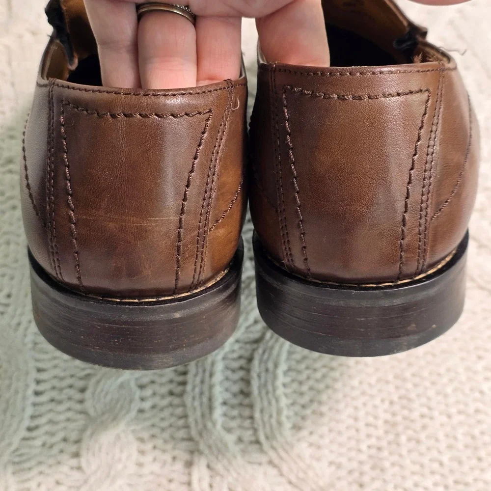 Johnston &‎ Murphy Slip On Loafers Brown Leather Square Toe Mens 9M Good